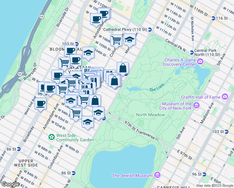 map of restaurants, bars, coffee shops, grocery stores, and more near in New York