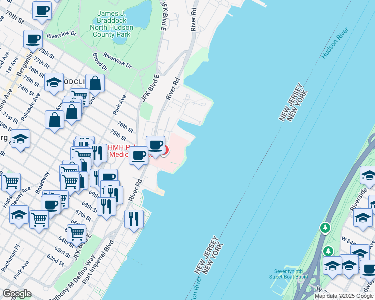 map of restaurants, bars, coffee shops, grocery stores, and more near 7706 Marine Road in North Bergen