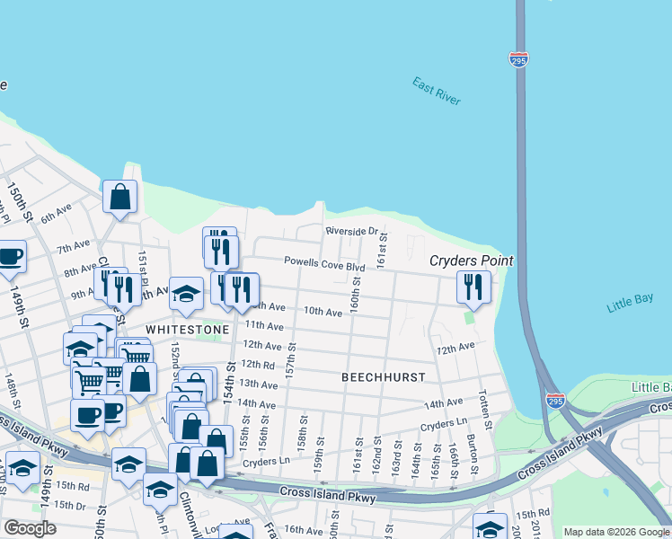 map of restaurants, bars, coffee shops, grocery stores, and more near in Queens