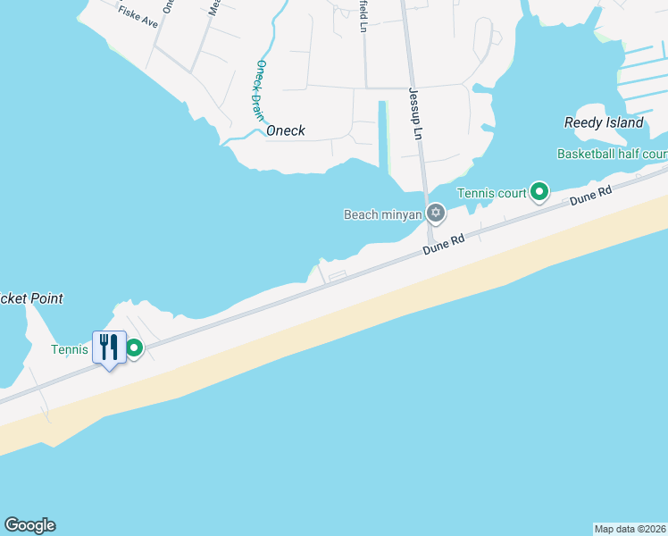 map of restaurants, bars, coffee shops, grocery stores, and more near 274 Dune Road in Westhampton Beach