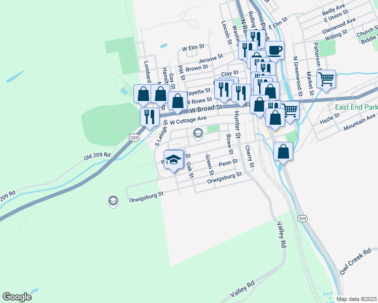 map of restaurants, bars, coffee shops, grocery stores, and more near 237 West Spruce Street in Tamaqua