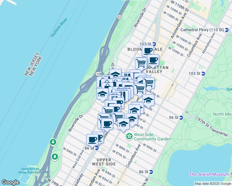map of restaurants, bars, coffee shops, grocery stores, and more near 700 West End Avenue in New York
