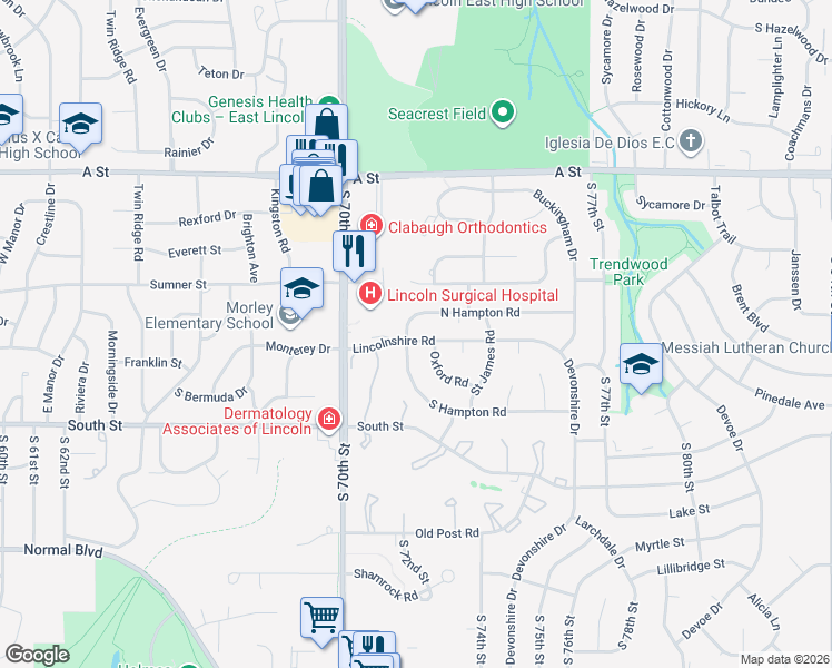 map of restaurants, bars, coffee shops, grocery stores, and more near in Lincoln
