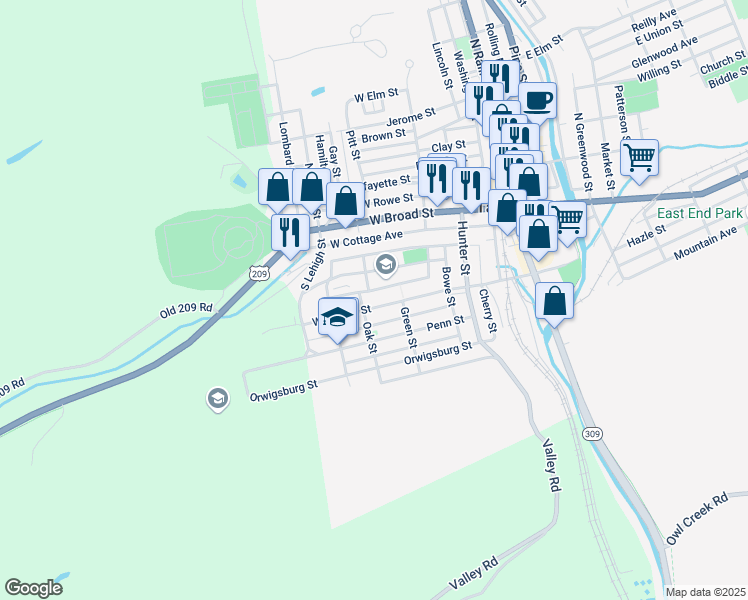map of restaurants, bars, coffee shops, grocery stores, and more near 231 West Spruce Street in Tamaqua