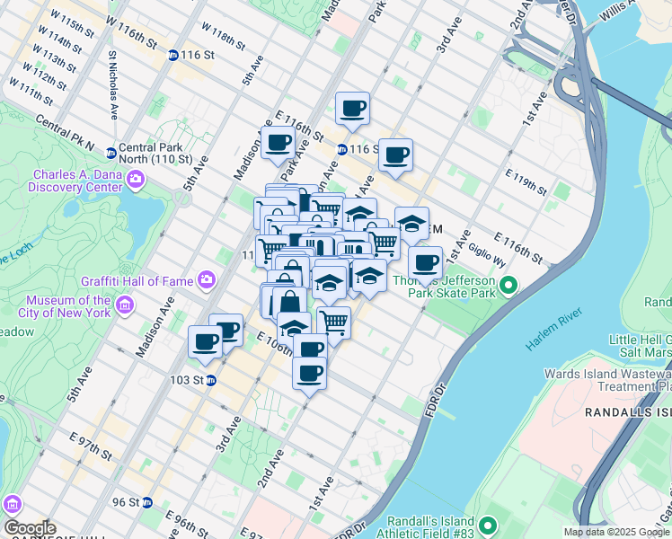 map of restaurants, bars, coffee shops, grocery stores, and more near in New York