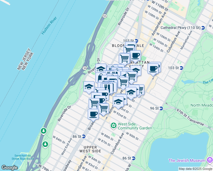 map of restaurants, bars, coffee shops, grocery stores, and more near in New York