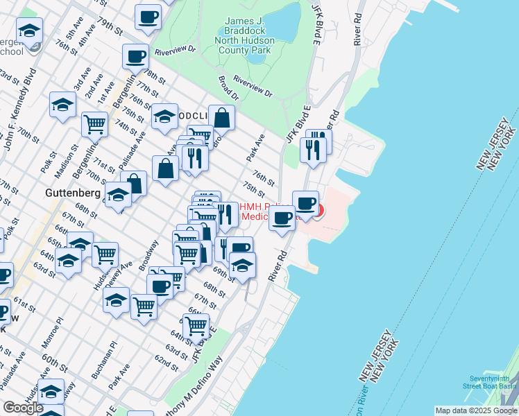 map of restaurants, bars, coffee shops, grocery stores, and more near in North Bergen