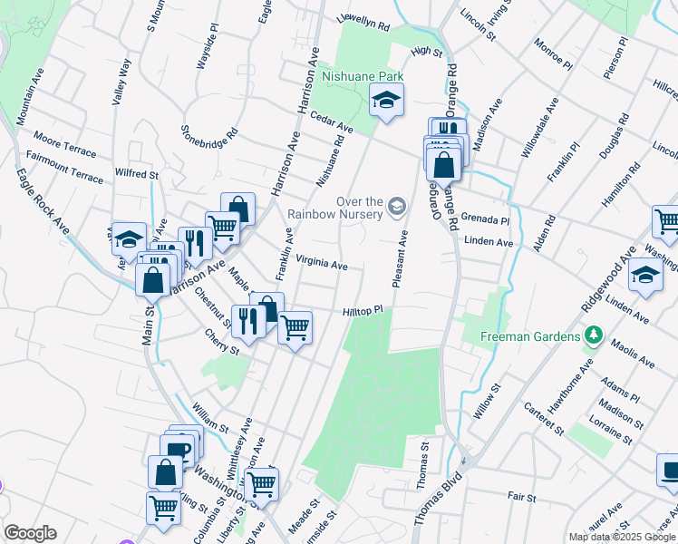 map of restaurants, bars, coffee shops, grocery stores, and more near 138A High Street in Montclair