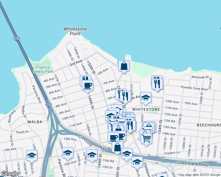 map of restaurants, bars, coffee shops, grocery stores, and more near 22 8th Avenue in Queens