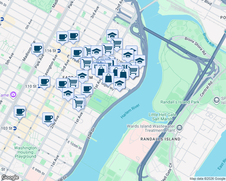 map of restaurants, bars, coffee shops, grocery stores, and more near 279 Pleasant Avenue in New York