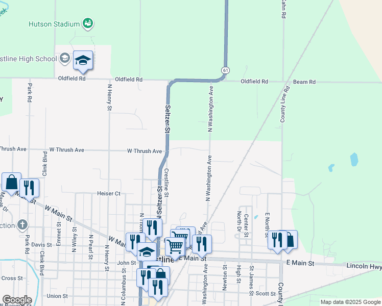map of restaurants, bars, coffee shops, grocery stores, and more near 204 East Thrush Avenue in Crestline