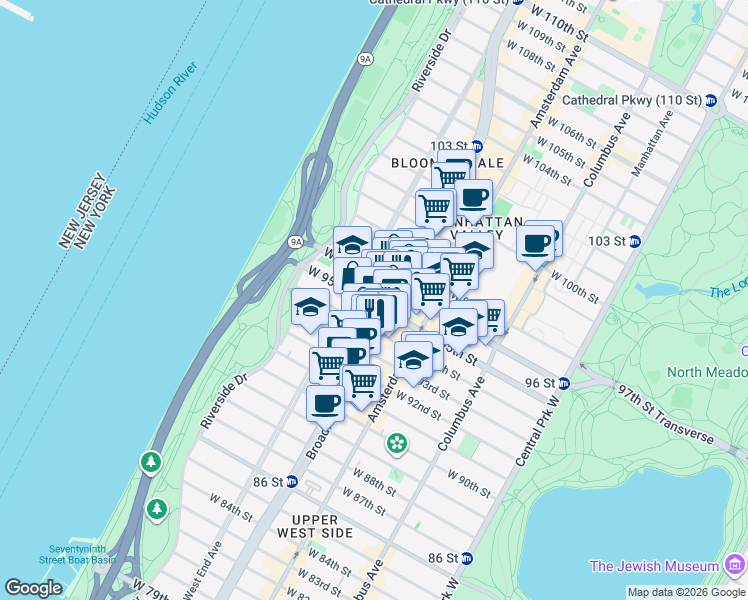 map of restaurants, bars, coffee shops, grocery stores, and more near in New York
