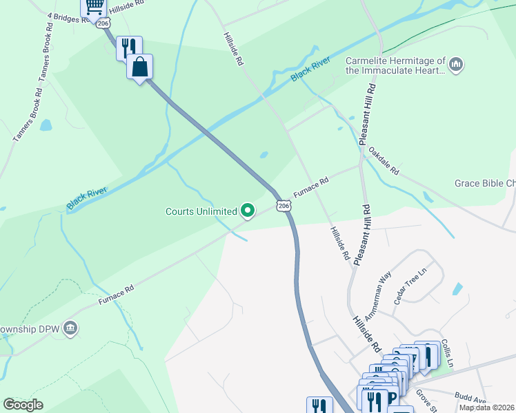 map of restaurants, bars, coffee shops, grocery stores, and more near 20 Furnace Road in Chester