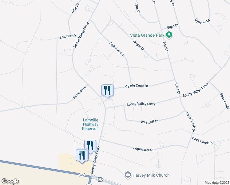 map of restaurants, bars, coffee shops, grocery stores, and more near 522 Castle Crest Drive in Spring Creek