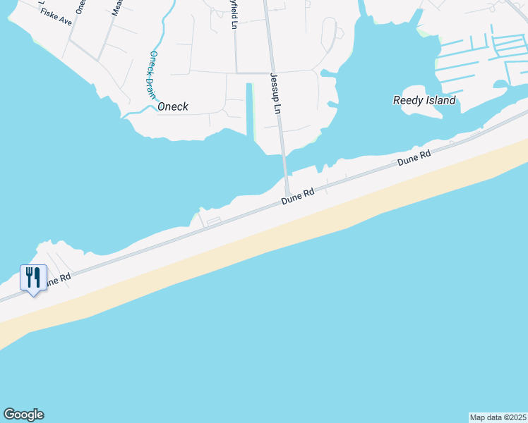 map of restaurants, bars, coffee shops, grocery stores, and more near 253 Dune Road in Westhampton Beach