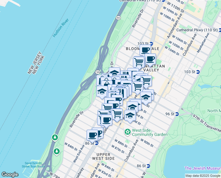 map of restaurants, bars, coffee shops, grocery stores, and more near 700 West End Avenue in New York