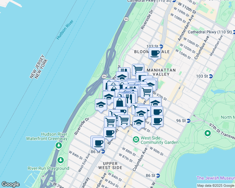 map of restaurants, bars, coffee shops, grocery stores, and more near in New York