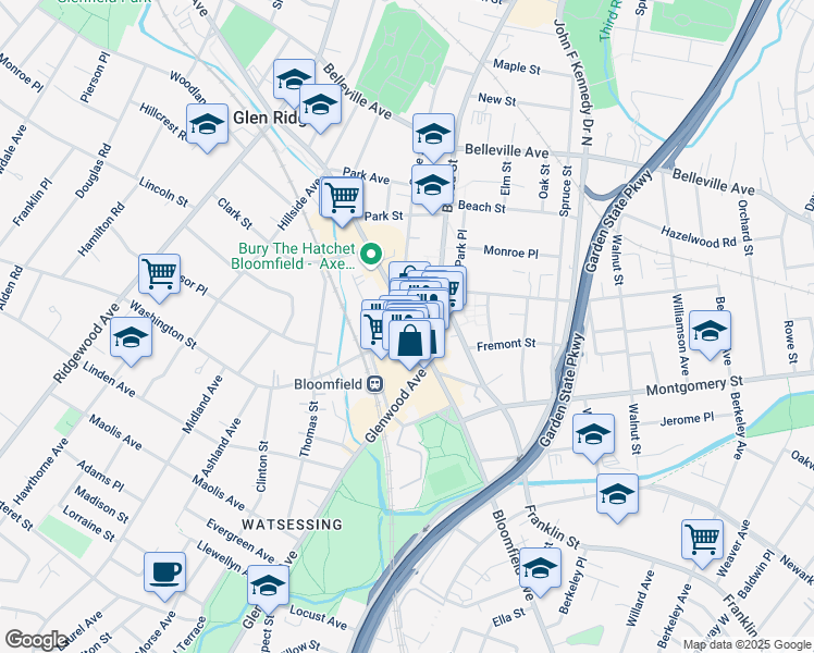 map of restaurants, bars, coffee shops, grocery stores, and more near 600 Bloomfield Avenue in Bloomfield