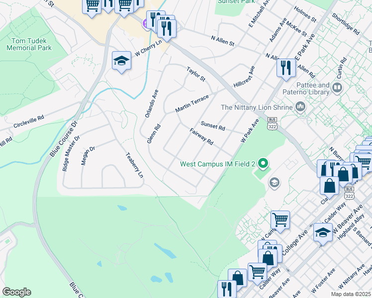 map of restaurants, bars, coffee shops, grocery stores, and more near 501-599 Clarence Avenue in State College
