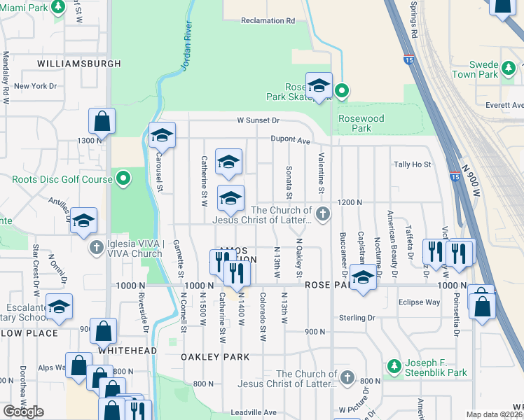 map of restaurants, bars, coffee shops, grocery stores, and more near 1148 Colorado Street West in Salt Lake City