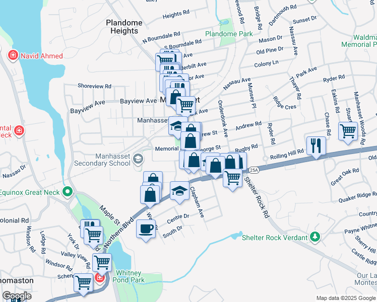map of restaurants, bars, coffee shops, grocery stores, and more near 29 Dennis Street in Manhasset