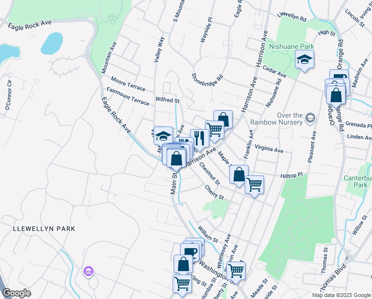 map of restaurants, bars, coffee shops, grocery stores, and more near 110 Elm Street in West Orange