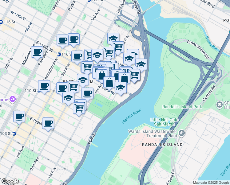 map of restaurants, bars, coffee shops, grocery stores, and more near in New York