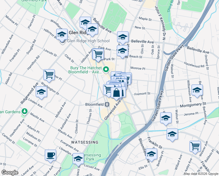 map of restaurants, bars, coffee shops, grocery stores, and more near 600 Bloomfield Avenue in Bloomfield