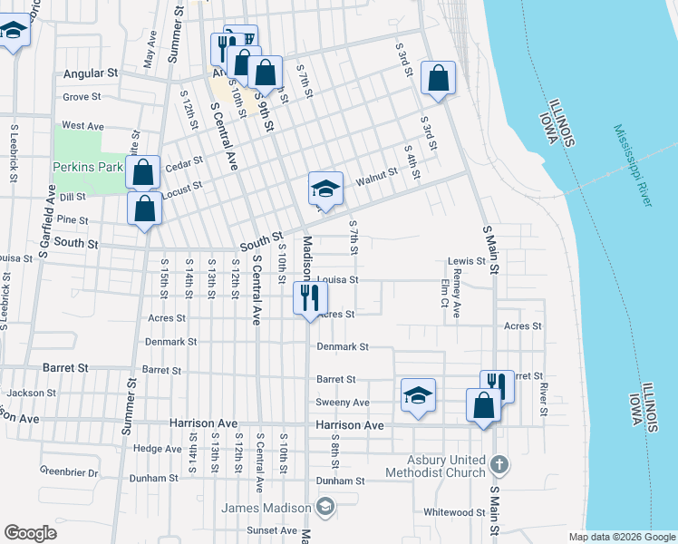 map of restaurants, bars, coffee shops, grocery stores, and more near 701 Louisa Street in Burlington