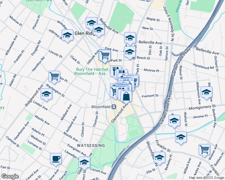 map of restaurants, bars, coffee shops, grocery stores, and more near 30 Farrand Street in Bloomfield
