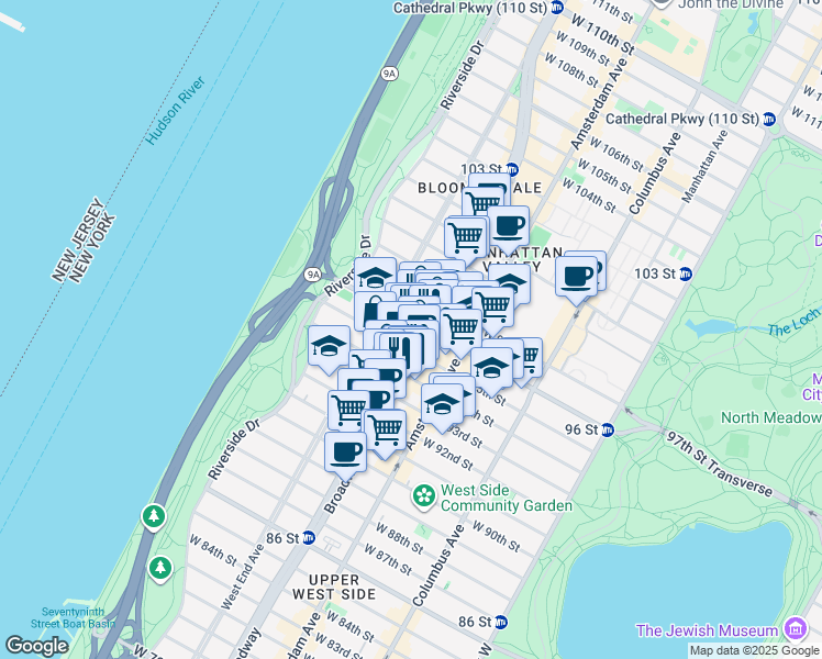 map of restaurants, bars, coffee shops, grocery stores, and more near in New York