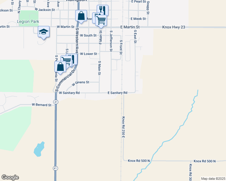 map of restaurants, bars, coffee shops, grocery stores, and more near 208 East Sanitary Road in Abingdon