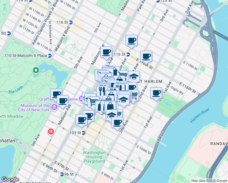 map of restaurants, bars, coffee shops, grocery stores, and more near in New York