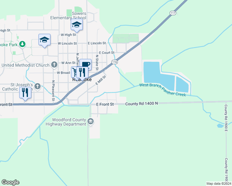 map of restaurants, bars, coffee shops, grocery stores, and more near 101 North Monroe Street in Roanoke