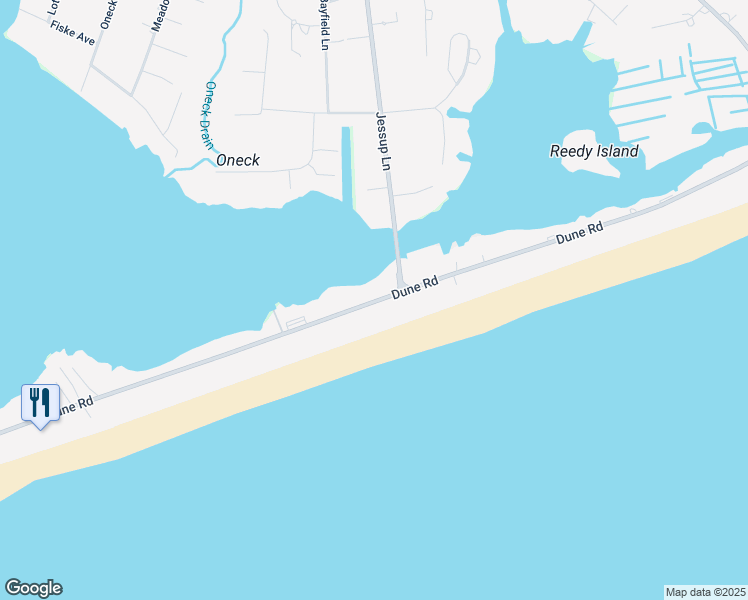 map of restaurants, bars, coffee shops, grocery stores, and more near 253 Dune Road in Westhampton Beach