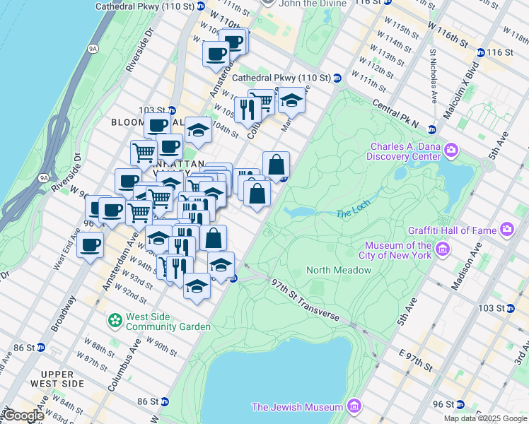 map of restaurants, bars, coffee shops, grocery stores, and more near in New York