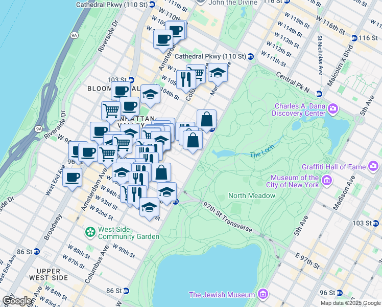 map of restaurants, bars, coffee shops, grocery stores, and more near in New York