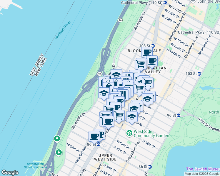 map of restaurants, bars, coffee shops, grocery stores, and more near in New York