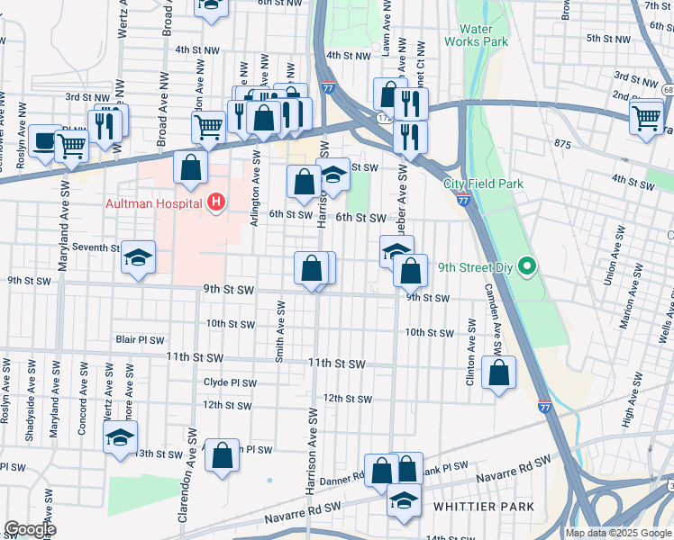 map of restaurants, bars, coffee shops, grocery stores, and more near in Canton