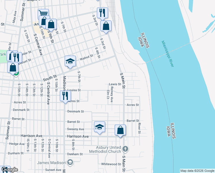 map of restaurants, bars, coffee shops, grocery stores, and more near 1513 Elm Court in Burlington
