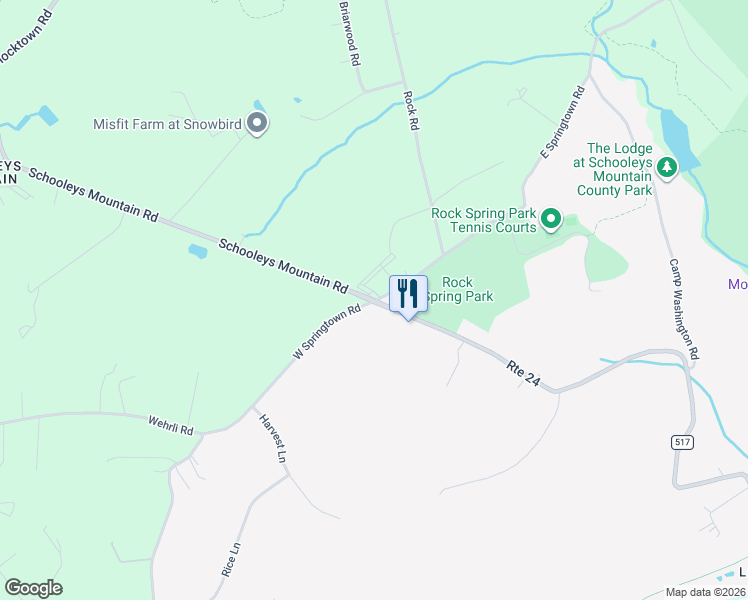 map of restaurants, bars, coffee shops, grocery stores, and more near 2 East Springtown Road in Long Valley