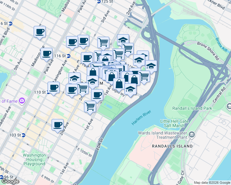 map of restaurants, bars, coffee shops, grocery stores, and more near in New York