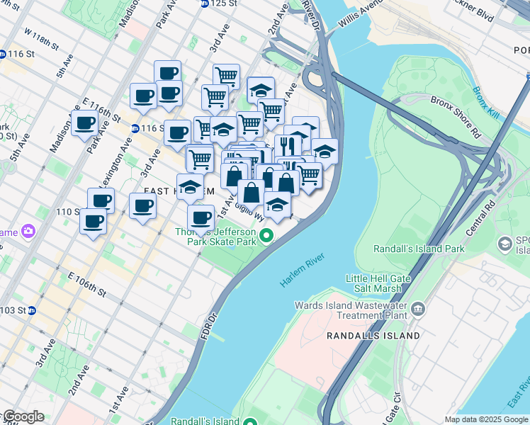 map of restaurants, bars, coffee shops, grocery stores, and more near in New York