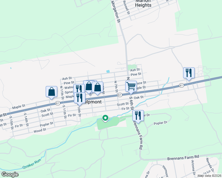 map of restaurants, bars, coffee shops, grocery stores, and more near 701-799 Walnut Street in Kulpmont