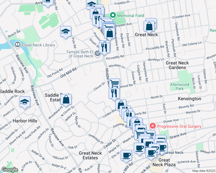 map of restaurants, bars, coffee shops, grocery stores, and more near in Great Neck