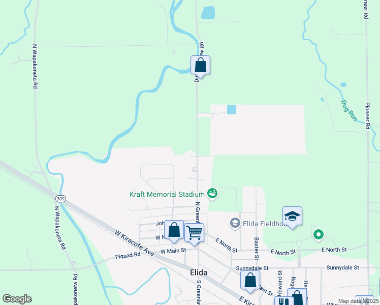 map of restaurants, bars, coffee shops, grocery stores, and more near 4015 Dutch Hollow Road in Elida