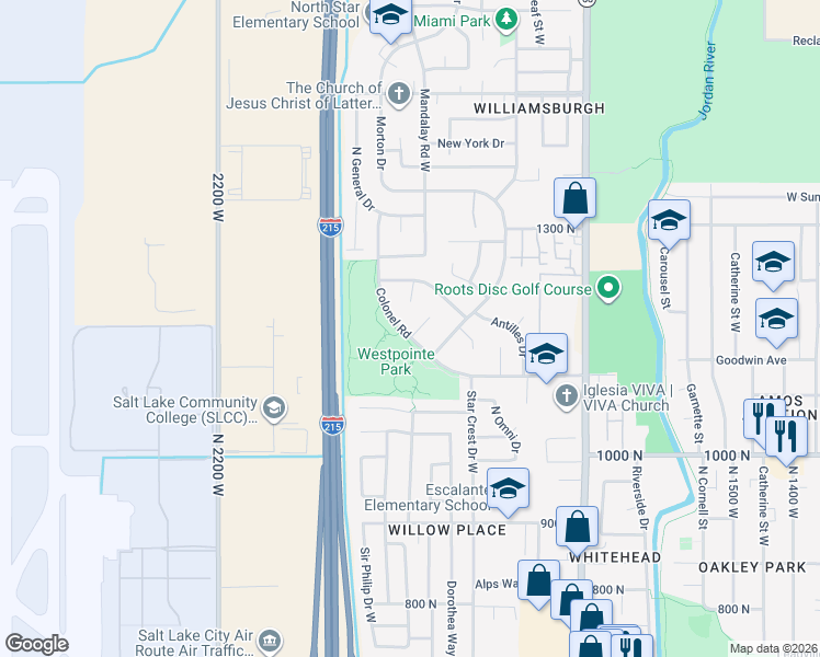 map of restaurants, bars, coffee shops, grocery stores, and more near 1160 Colonel Road in Salt Lake City