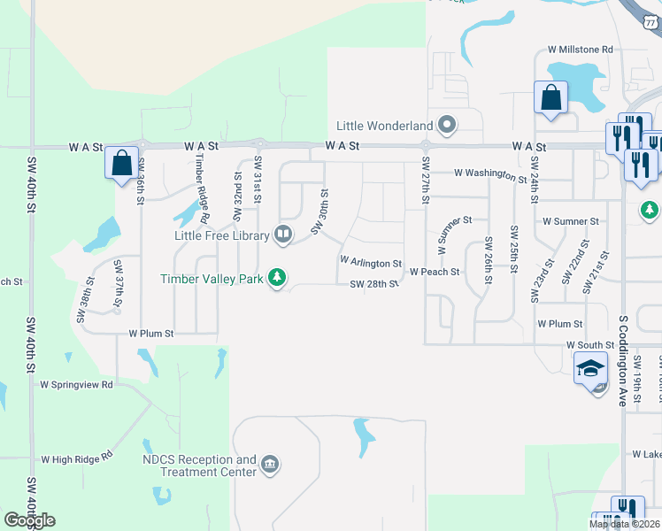 map of restaurants, bars, coffee shops, grocery stores, and more near 1809 Southwest Derek Avenue in Lincoln