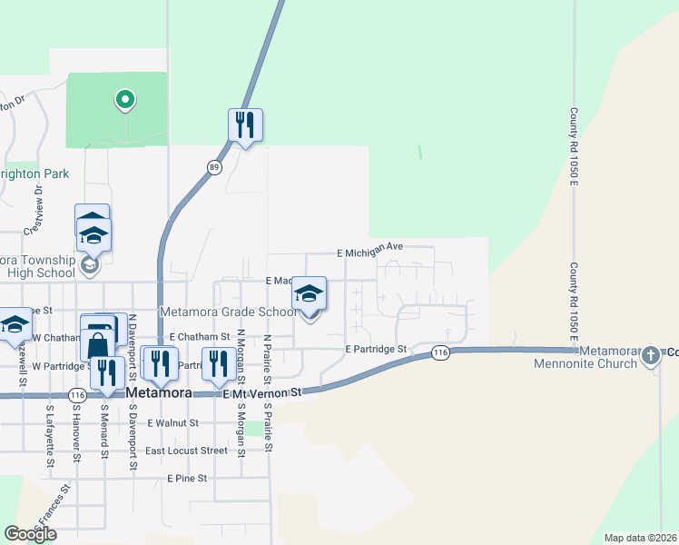 map of restaurants, bars, coffee shops, grocery stores, and more near 908 East Michigan Avenue in Metamora