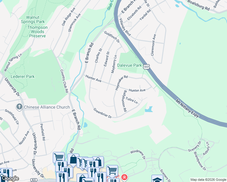 map of restaurants, bars, coffee shops, grocery stores, and more near 314 Hunter Avenue in State College